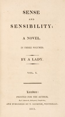 Lot 580 - Austen, Jane. Sense and Sensibility: A Novel, 3 volumes, 1st edition, 1811