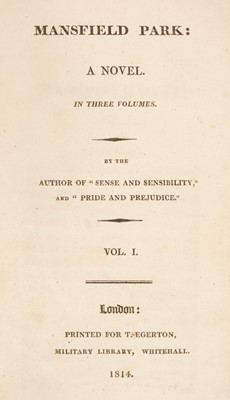 Lot 582 - Austen, Jane. Mansfield Park: A Novel... 3 volumes, 1st edition,  1814