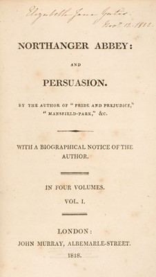 Lot 584 - Austen, Jane. Northanger Abbey: and Persuasion. 4 volumes, 1st edition, John Murray, 1818