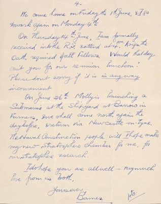 Lot 227 - Wallis (Barnes Neville, 1887-1979). Autograph Letter Signed, 'Barnes', Whit Sunday, 20 May 1945