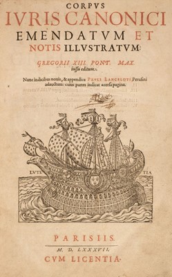 Lot 140 - 1587 [Canon Law]. Corpus juris canonici emendatum and notis illustratum: Gregorii XIII Pont. Max., 1587