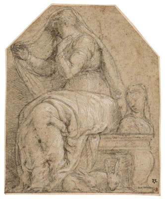 Lot 13 - Il Semolei (Battista Franco, 1510-1561). Allegorical Figure of Chastity, black chalk