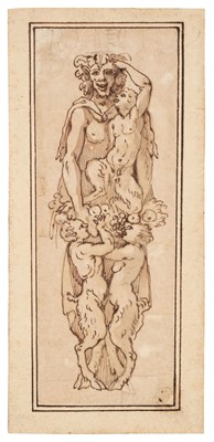 Lot 16 - Italian School, circa 1600. Pan with Satyrs, pen and ink