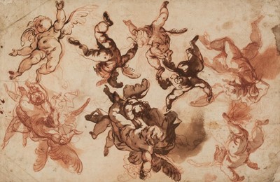 Lot 17 - Piola (Domenico, 1627-1703). Studies of Putti in Flight, pen and ink and wash