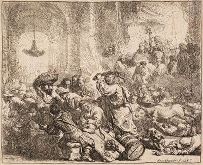 Lot 33 - Rembrandt, Christ driving the Money Changers from the Temple, 1635, etching