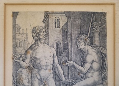 Lot 24 - Aldegrever (Heinrich, 1502-circa 1561). Mucius Scaevola before Porsenna, 1530, engraving