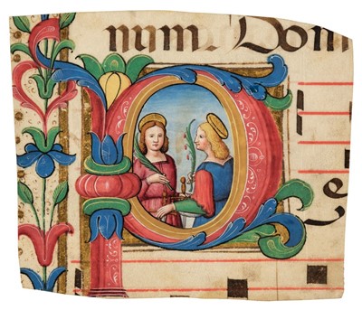 Lot 281 - Illuminated miniature. An illuminated initial with miniature of Saints Liberata & Faustina, c.1480