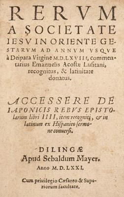 Lot 201 - Acosta (Emanuel). Rerum a Societate Iesu in Oriente gestarum, 1571