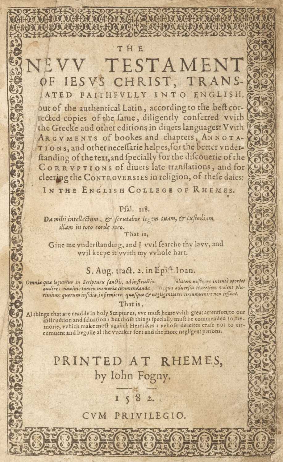 Lot 255 - Bible [New Testament - English, Douai]. The New Testament of Jesus Christ, 1582
