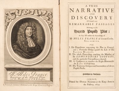 Lot 25 - Clive of India's copy. True Narrative...relating to the Popish Plot... of Mr. Miles Prance, 1679