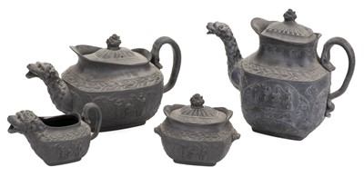 Lot 531 - Duke of Wellington. A black basalt part tea service