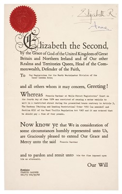Lot 255 - Elizabeth (1900-2002). Document Signed, 'Elizabeth R', St James's, 17 February 1975