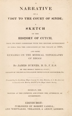 Lot 19 - Burnes (James). A Narrative of a Visit to the Court of Sinde..., 1831