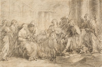 Lot 42 - Attributed to Benjamin West (1738-1820). Betrothal Scene, black chalk, circa 1799