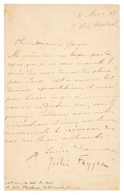 Lot 118 - Feyghine (Julie, c. 1861/1863-1882). Letter Signed, 'Julie Feygin', 8 March 1881