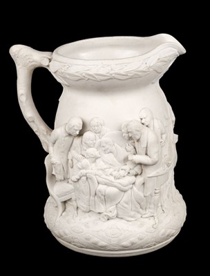 Lot 562 - Duke of Wellington. A Victorian parian ware Jug depicting the death of the Duke of Wellington at Walmer Castle