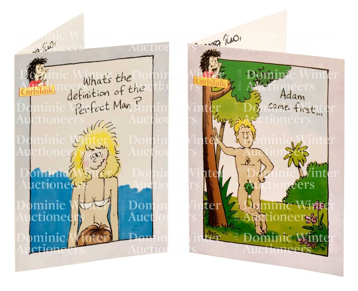 Lot 296 - Diana (1961-1997). Princess of Wales, 1981-1996. A pair of signed adult humour greetings cards