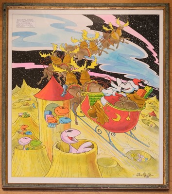 Lot 100 - Higgs (Mike, 20th century). Original illustration for a Moonbird Christmas poster