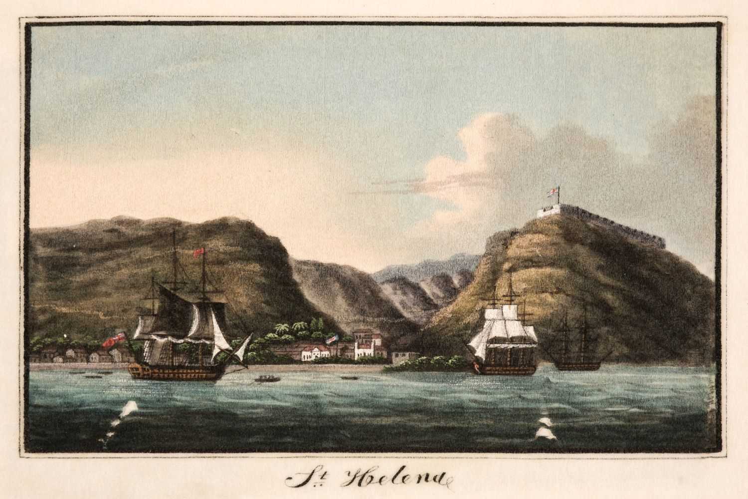 Lot 6 - Chinese School. Album of five Chinese rice paper paintings of St Helena and Napoleon, 1830's-40's