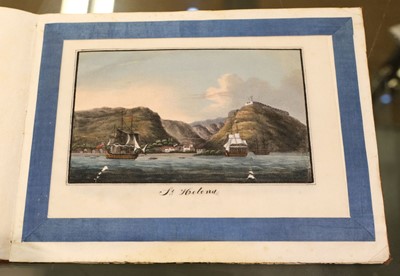 Lot 6 - Chinese School. Album of five Chinese rice paper paintings of St Helena and Napoleon, 1830's-40's