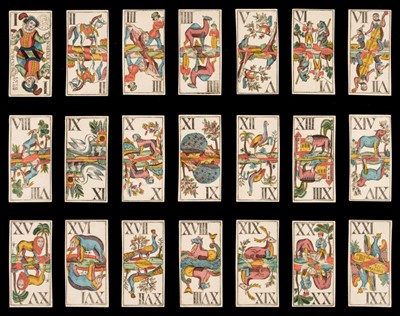 Lot 466 - Bohemian playing cards. Upper Austrian Tarot, Prague: Wenzel Sewera, 1858