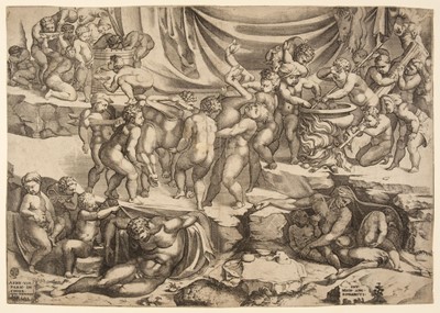 Lot 3 - Vico (Enea, 1523-1567), after Michelangelo. Infant Bacchanal