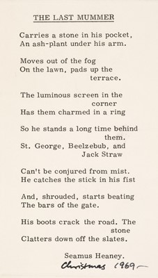 Lot 914 - Heaney (Seamus, 1939-2013). Christmas card, 1969
