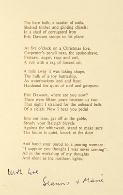 Lot 916 - Heaney (Seamus, 1939-2013). Christmas card, [Peter Fallon, 1978]