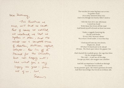 Lot 922 - Heaney (Seamus, 1939-2013). Christmas card, privately printed for the author