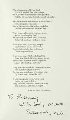 Lot 923 - Heaney (Seamus, 1939-2013). Christmas card, privately printed for the author