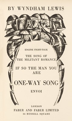 Lot 827 - Lewis (Wyndham). One-Way Song, 1933, limited signed edition of 40