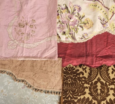 Lot 637 - Curtains. A pair of wool on linen curtains, early 20th century, & other curtains/pelmets