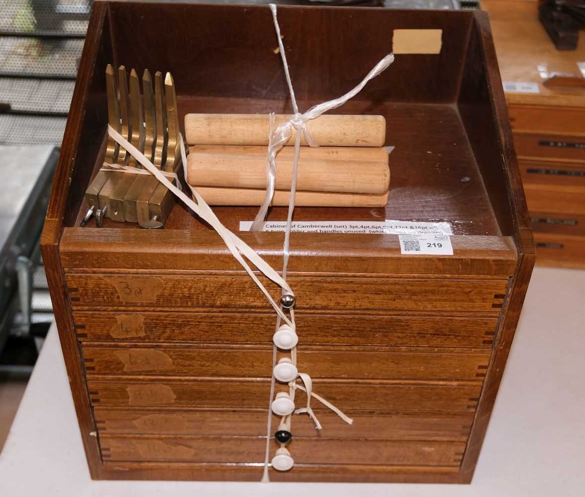 Lot 219 - Type and type cabinet. Six sets of brass