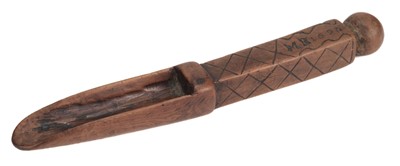 Lot 457 - Treen. A 17th century treen apple corer dated 1696