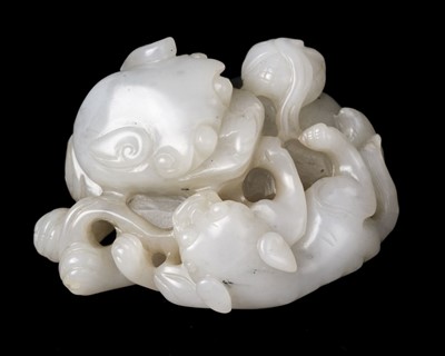 Lot 483 - Jade. A Chinese jade carving of a lion and cub