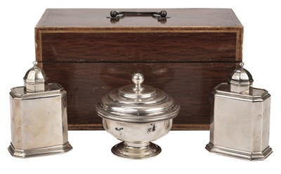 Lot 525 - Silver Tea Caddy Set. A composed 18th century silver tea caddy set