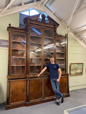Lot 579 - Bookcase. A substantial Regency revival exhibition standard walnut breakfront bookcase circa 1860