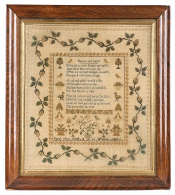 Lot 685 - Sampler. A needlework picture by Sarah Ann Smith, 1842