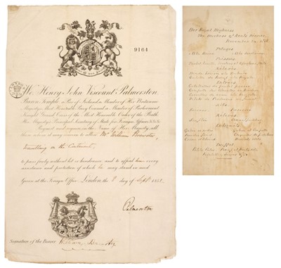 Lot 316 - Royal Menus. Her Royal Highness The Duchess of Kent's Dinner, 24 November 1855