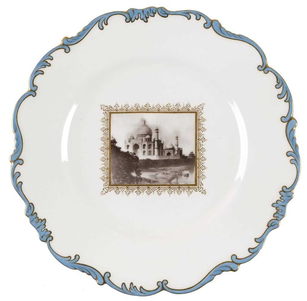 Lot 496 - India. A collection of Indian temple Cauldon photographic porcelain cabinet plates, c. 1920