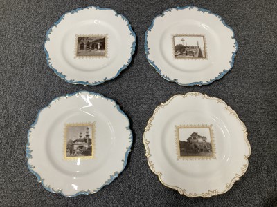 Lot 496 - India. A collection of Indian temple Cauldon photographic porcelain cabinet plates, c. 1920