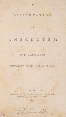 Lot 265 - Disraeli, Isaac. A Dissertation on Anecdotes, 1st edition, 1793