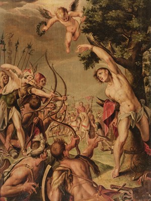 Lot 2 - Studio of Hans van Aachen, The Martyrdom of Saint Sebastian, c. 1554, oil on panel
