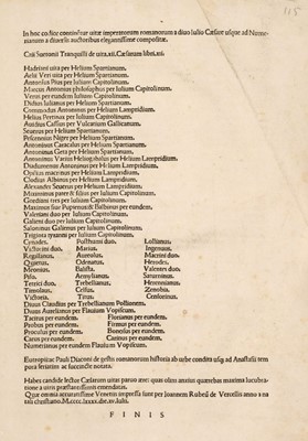 Lot 13 - Aelius Spartianus. De Vita Hadriani imperatoris ad Dioclitianum Augustum, Venice, 1490