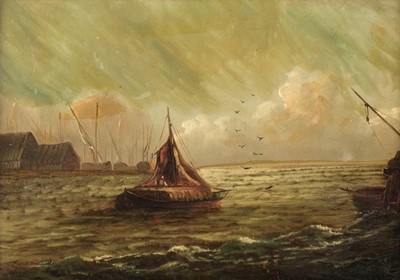 Lot 128 - Follower of Richard Parkes Bonington (1802-1828). The Lower Thames, 1841, oil on panel