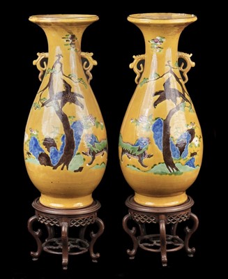 Lot 619 - Vases. A pair of large Chinese earthenware vases, late Qing (second half 19th century)