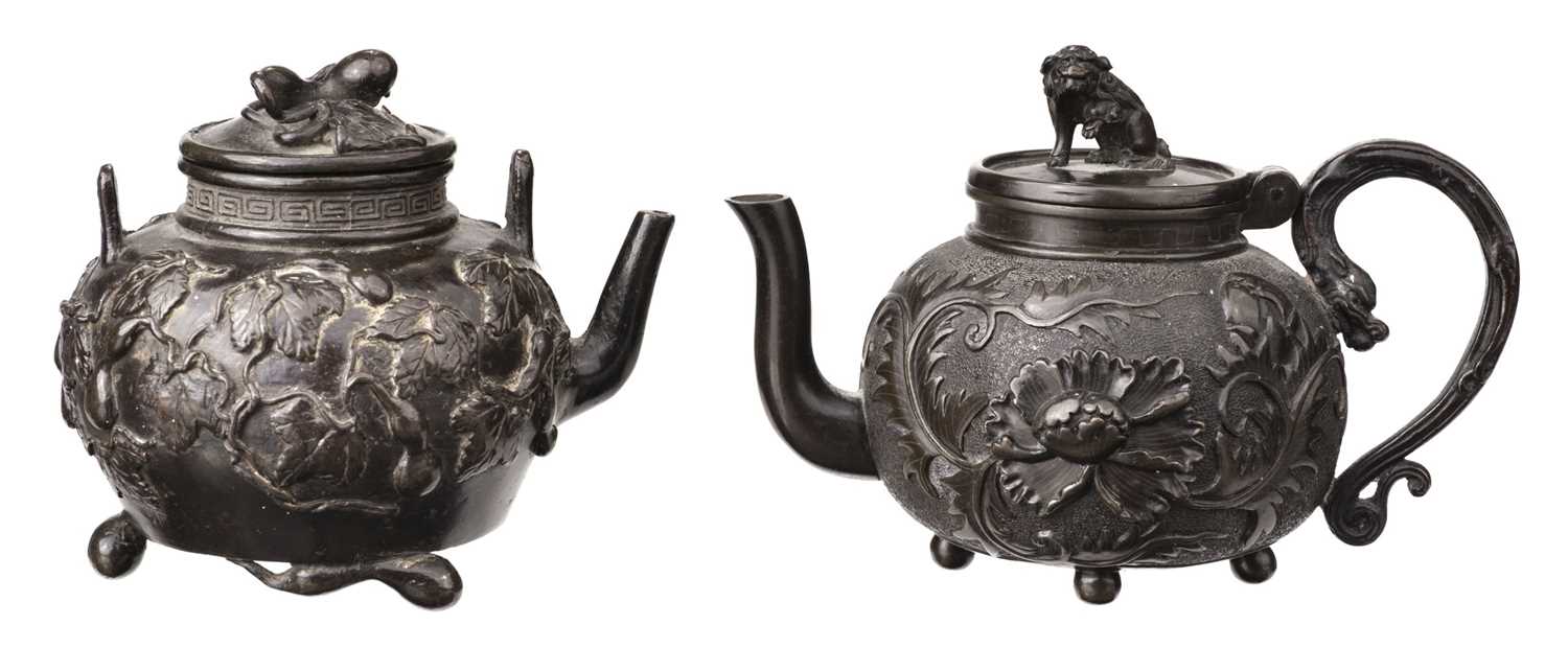 Lot 94 - Water Droppers. Japanese bronze teapot shaped