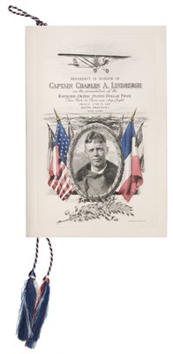 Lot 32 - Lindbergh (Charles A., 1902-1974). Menu card for a breakfast in honour of Captain Lindbergh