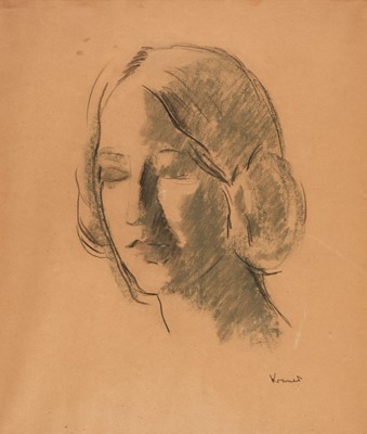 Lot 218 - Kramer (Jacob, 1892-1962). Head of a Woman, 1920s, black and blue chalk..., and one other