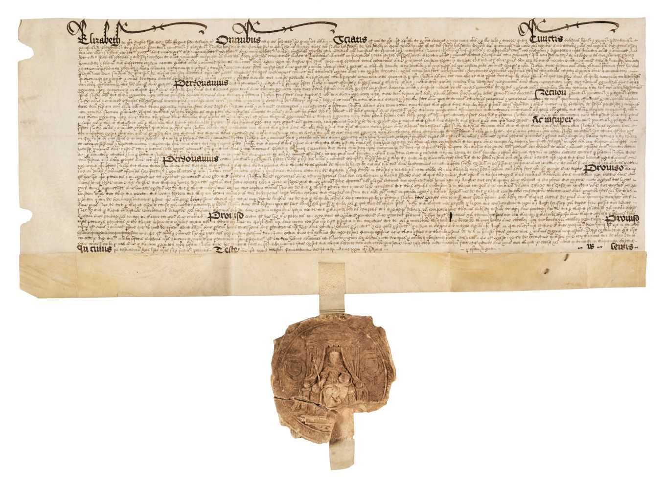 Lot 22 - Great Seals of Queen Elizabeth I & King Charles I. A pair of vellum deeds with great seals..., 1559